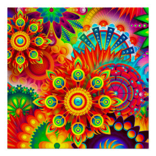Poster Neon Psychedelic Cool Abstrait Cute Fractal