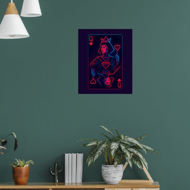Poster Neon Queen of Hearts — Synthwave rétro-futuriste (Salon 1)