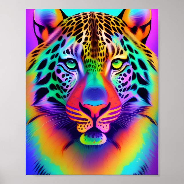 Poster Neon Rainbow Leopard (Devant)
