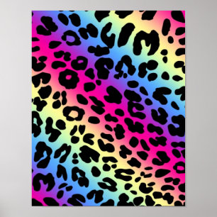 Poster Neon Rainbow Leopard Motif Imprimer