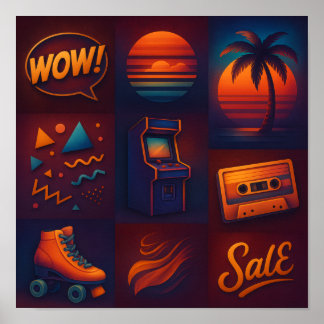 Poster Neon Retro 80s Pop Culture Collage Art Print