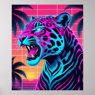 Poster Neon Retro Jaguar - Vibrant Synthwave 80s Animal D