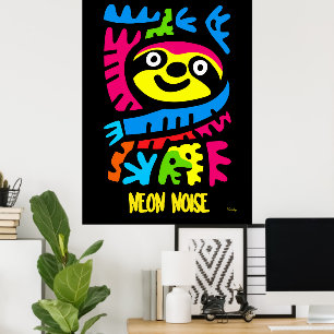 Poster Neon Sloth Art - Coloré Pop Jungle Design animal