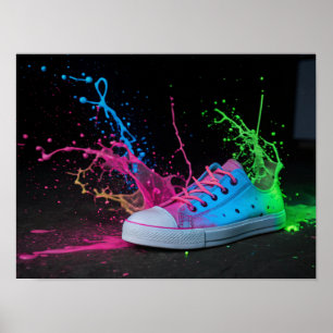 Poster Neon Splatter sur un Basket coloré