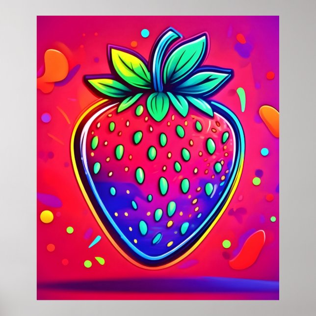 Poster Neon Strawberry Pop (Devant)
