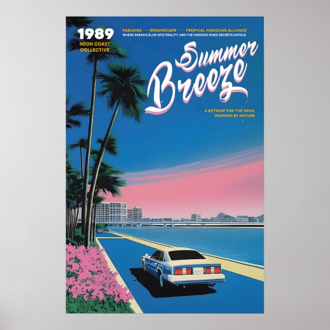 Poster Neon Sunset Miami Art Print 80s Retro Summer (Devant)
