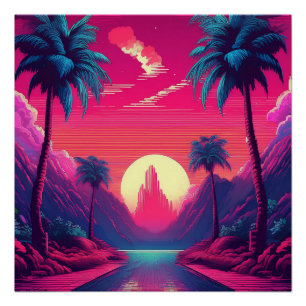 Poster Neon Sunset Paradise - Vibes tropicales rétro des 