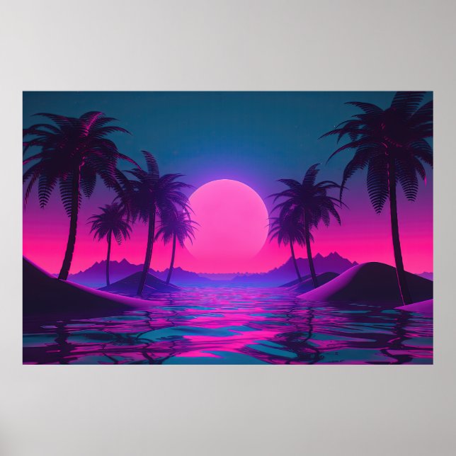 Poster Neon Tides : Célébration des océans par Vaporwave (Devant)