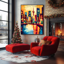 Neon Tokyo Skyline en style Fauvist Abstrait