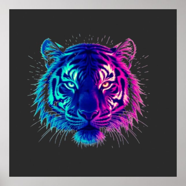 Poster Neon White Tiger – Glowing Cyberpunk Wildlife Art (Devant)