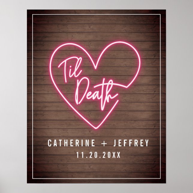 Poster Neon Wood Til Death Neon Heart Mariage Bienvenue (Devant)