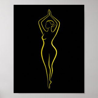 Poster Neon Yellow Woman Body Line Art Black Minimalist