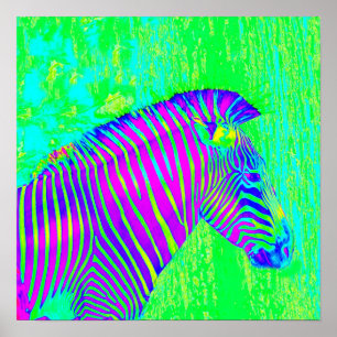 Poster néon zèbre - vert, bleu et violet rétro