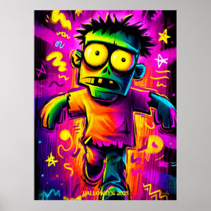 Poster Neon Zombie – Halloween Cartoon Pop Art Monstre