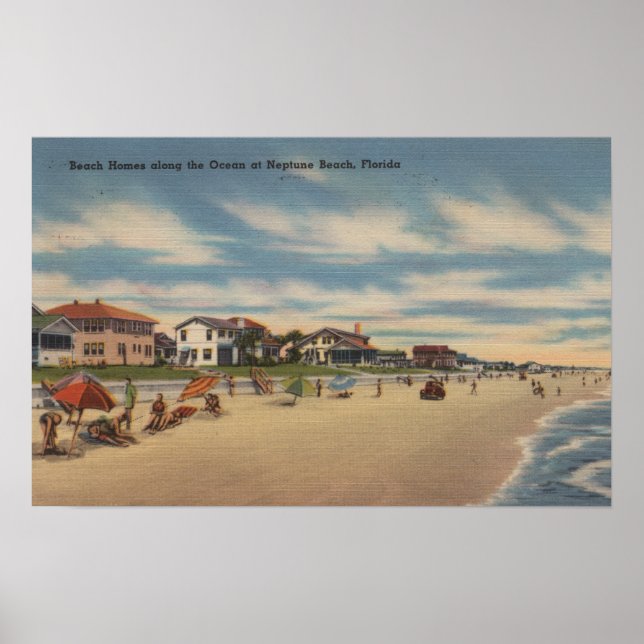 Poster Neptune Beach, FL - Vue des maisons de front de me (Devant)