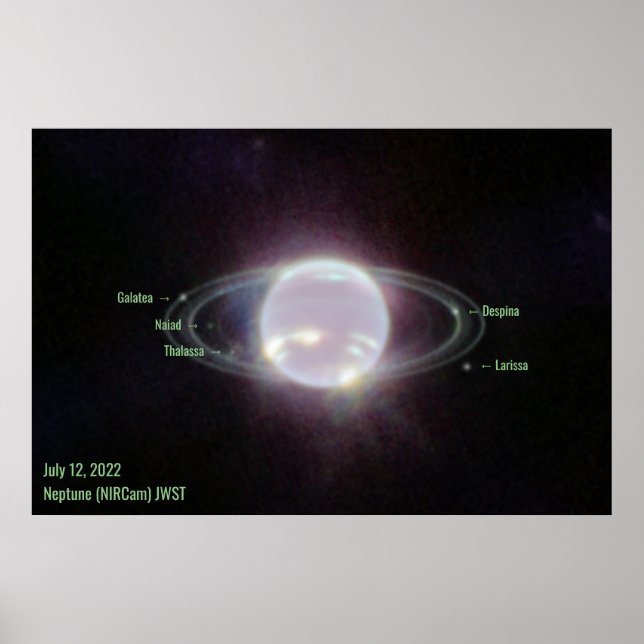 Poster Neptune James Webb Photo NIRCam Image Texte vert (Devant)