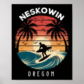 Poster Neskowin Oregon Surfboard Waves Beach