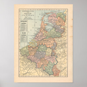Poster Netherlands Belgium Vintage 1923 Map Print