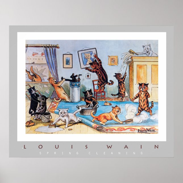 Poster Nettoyage du printemps par Louis Wain (1860-1939) (Devant)