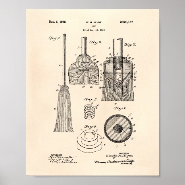 Poster Nettoyage Mop 1935 Brevet Art Vieux Poivre (Devant)