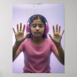 Poster Neurodivergent fille indienne sous l'eau en rose