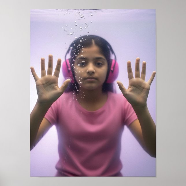 Poster Neurodivergent fille indienne sous l'eau en rose (Devant)