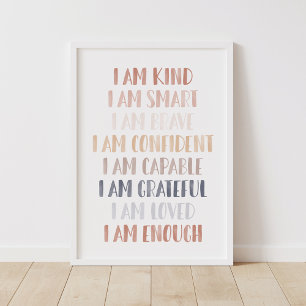 Poster Neutre Je suis Affirmations pour les enfants
