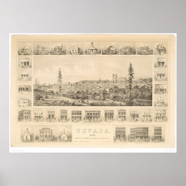 Poster Nevada City, CA. Carte panoramique 1856 (1184A) (Devant)
