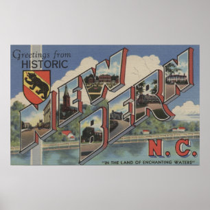 Poster New Berne, Caroline du Nord - Scènes à grandes let