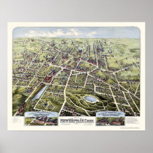 Poster New Britain, carte panoramique de CT - 1875