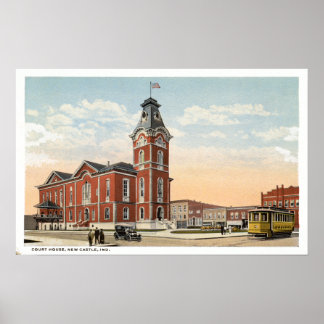 Poster New Castle, Indiana Court House Trolley