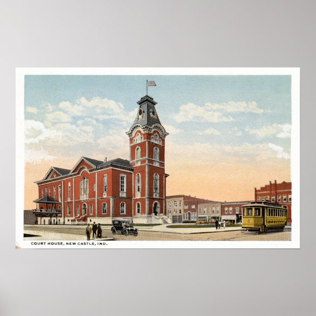 Poster New Castle, Indiana Court House Trolley (Devant)