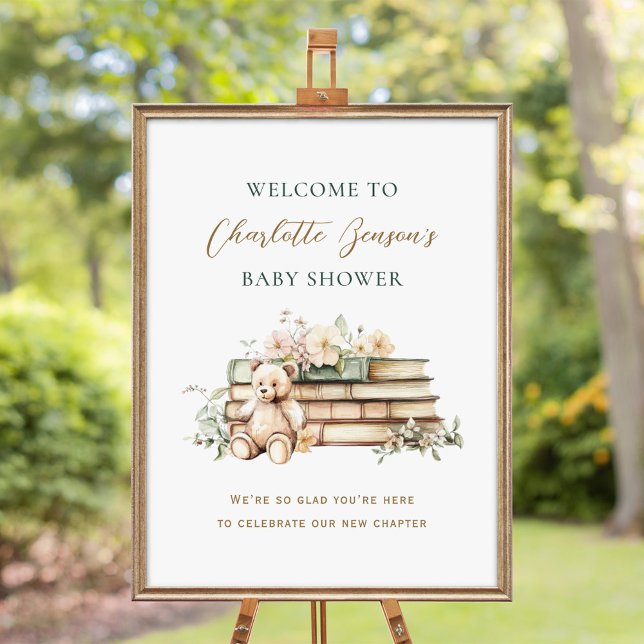 Poster New Chapter Floral Book Baby Shower Welcome (Créateur téléchargé)