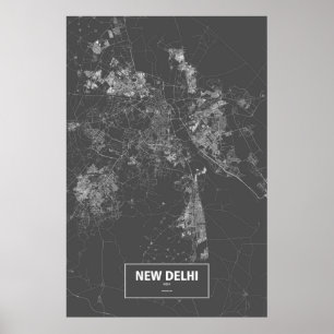Poster New Delhi, Inde (blanc sur noir)