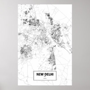 Poster New Delhi, Inde (noir sur blanc)