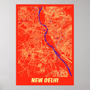 Poster New Delhi - India Retro City Map
