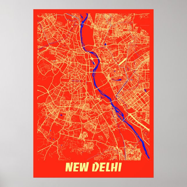 Poster New Delhi - India Retro City Map (Devant)