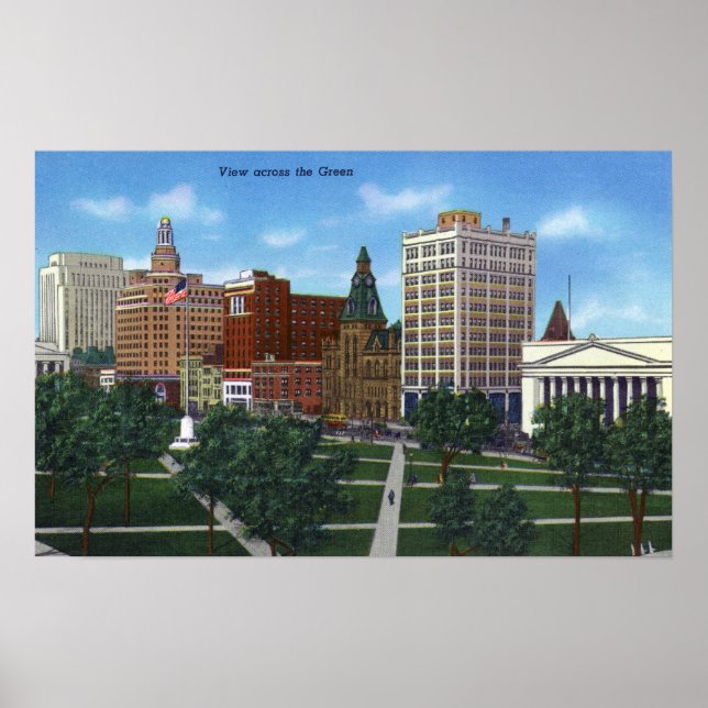 Poster New Haven, CTView de l'autre côté du Green (Devant)