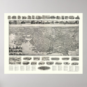 Poster New London, CT Panoramic Map - 1911