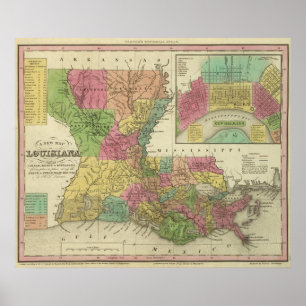 Poster New Map Of Louisiana 2