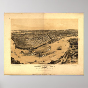 Poster New Orleans Louisiana 1851 Panoramic Map