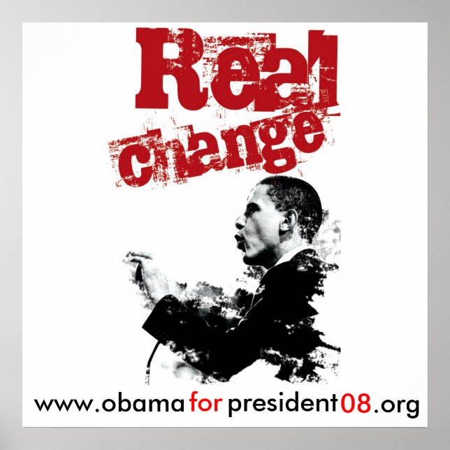 Poster NEW Real Change_RED, www.obama, pour, président,.. (Devant)