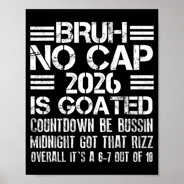 Poster New Year 2026 Bruh No Cap Countdown Bussin Funny R (Devant)