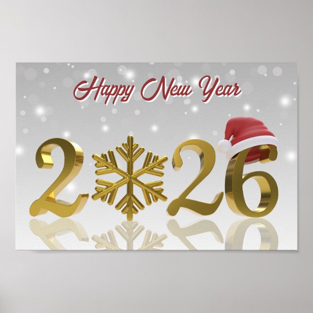 Poster New Year Golden 2026 with Snowflake and Santa Hat (Devant)