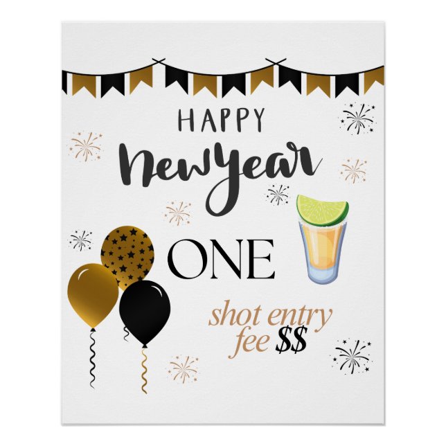 Poster New Year One Shot Entry Fee Party Sign (Devant)