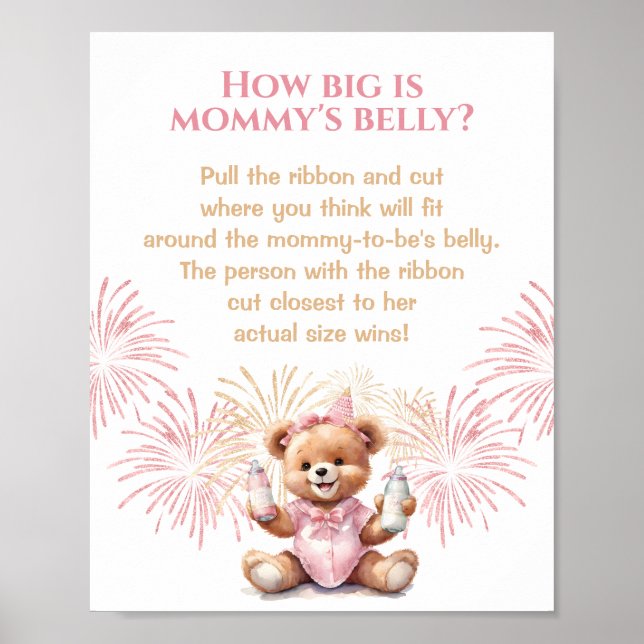 Poster New Year Pink Baby Shower How Big Is Mommy's Belly (Devant)