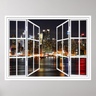 Poster New York At Night White 24 Volet Open Window Poste