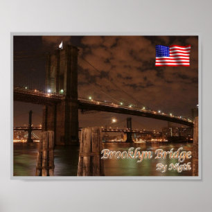 Poster New York City - Brooclyn Bridge by Night - USA -