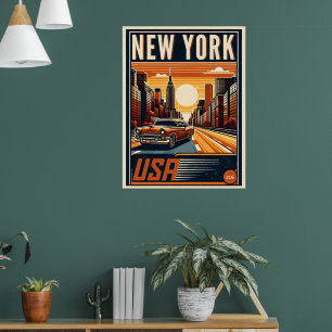Poster New York City brooklyn pont Vintage voiture classi