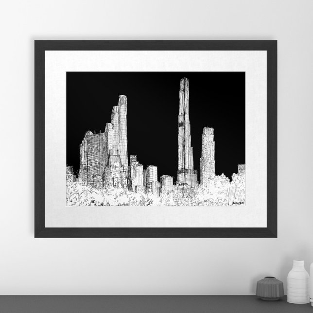 Poster New York City Centre Park Skyline Travel Sketch (New York City Cental Park Skyline Travel Sketch Poster)